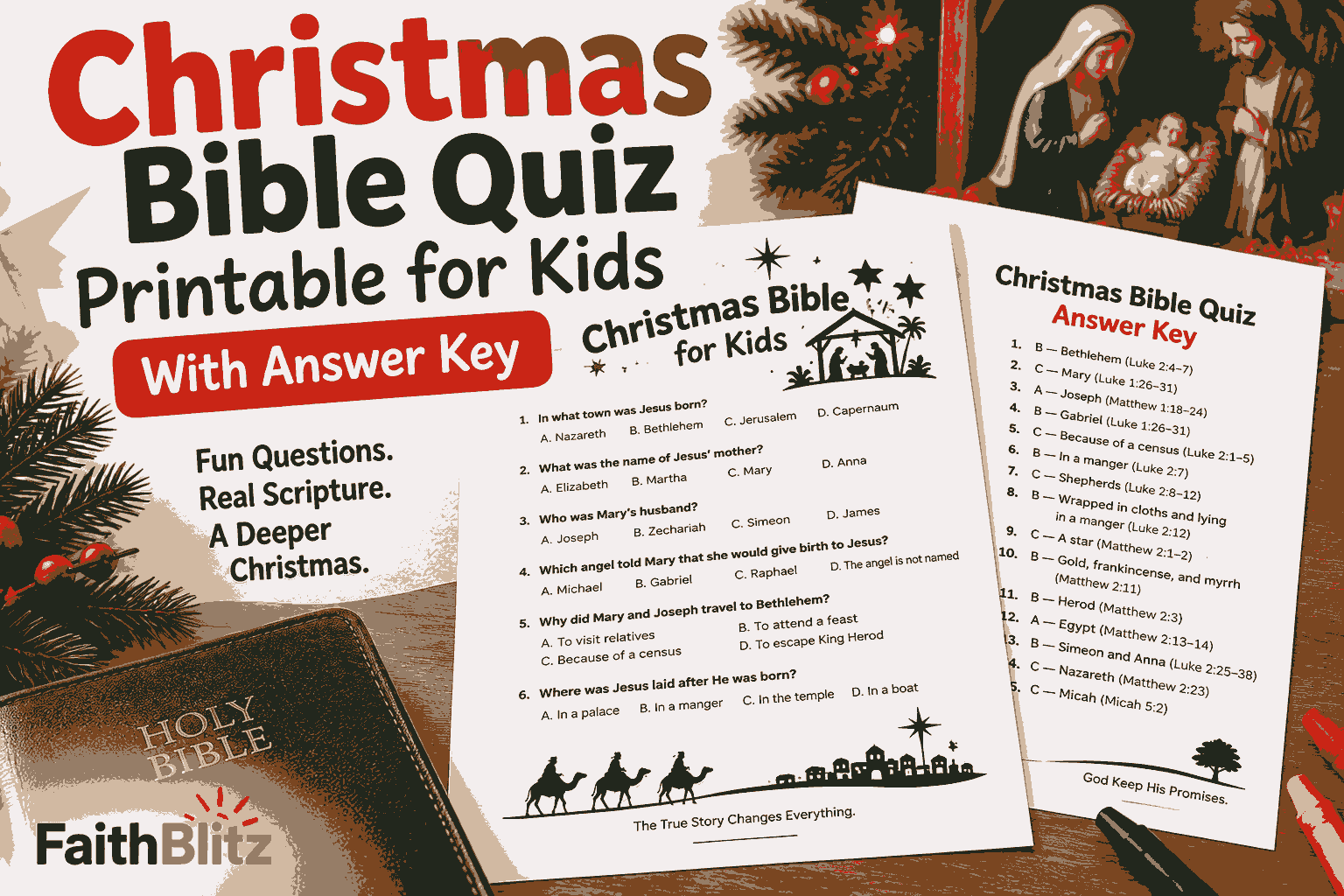Christmas Bible Quiz Printable for Kids With Answer Key